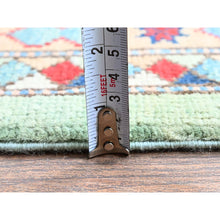 Load image into Gallery viewer, 8&#39;4&quot;x9&#39;7&quot; Pistachio Green, Afghan Special Kazak With Geometric Medallions Design, Densely Woven, 100% Wool, Hand Knotted, Vegetable Dyes, Oriental Rug FWR1836