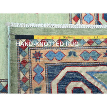 Load image into Gallery viewer, 8&#39;4&quot;x9&#39;7&quot; Pistachio Green, Afghan Special Kazak With Geometric Medallions Design, Densely Woven, 100% Wool, Hand Knotted, Vegetable Dyes, Oriental Rug FWR1836