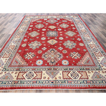 Load image into Gallery viewer, 7&#39;10&quot;x9&#39;9&quot; Crimson Red, Afghan Special Kazak With Geometric Pattern, 100% Wool, Hand Knotted, Densely Woven, Natural Dyes, Oriental Rug FWR1860