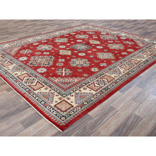 Load image into Gallery viewer, 7&#39;10&quot;x9&#39;9&quot; Crimson Red, Afghan Special Kazak With Geometric Pattern, 100% Wool, Hand Knotted, Densely Woven, Natural Dyes, Oriental Rug FWR1860