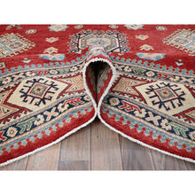 Load image into Gallery viewer, 7&#39;10&quot;x9&#39;9&quot; Crimson Red, Afghan Special Kazak With Geometric Pattern, 100% Wool, Hand Knotted, Densely Woven, Natural Dyes, Oriental Rug FWR1860