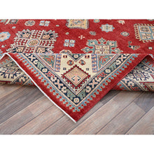 Load image into Gallery viewer, 7&#39;10&quot;x9&#39;9&quot; Crimson Red, Afghan Special Kazak With Geometric Pattern, 100% Wool, Hand Knotted, Densely Woven, Natural Dyes, Oriental Rug FWR1860