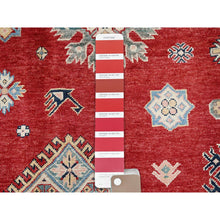 Load image into Gallery viewer, 7&#39;10&quot;x9&#39;9&quot; Crimson Red, Afghan Special Kazak With Geometric Pattern, 100% Wool, Hand Knotted, Densely Woven, Natural Dyes, Oriental Rug FWR1860