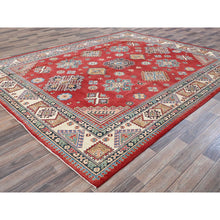 Load image into Gallery viewer, 8&#39;x10&#39; Angels Red, Afghan Special Kazak With Geometric Medallions Design, 100% Wool, Densely Woven, Hand Knotted, Vegetable Dyes, Oriental Rug FWR1866