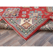 Load image into Gallery viewer, 8&#39;x10&#39; Angels Red, Afghan Special Kazak With Geometric Medallions Design, 100% Wool, Densely Woven, Hand Knotted, Vegetable Dyes, Oriental Rug FWR1866