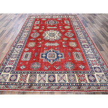 Load image into Gallery viewer, 6&#39;x9&#39; Prismatic Red, Afghan Special Kazak With Geometric Medallions Design, Vegetable Dyes, 100% Wool, Hand Knotted, Densely Woven, Oriental Rug FWR1884