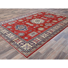 Load image into Gallery viewer, 6&#39;x9&#39; Prismatic Red, Afghan Special Kazak With Geometric Medallions Design, Vegetable Dyes, 100% Wool, Hand Knotted, Densely Woven, Oriental Rug FWR1884