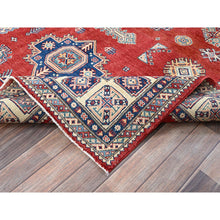 Load image into Gallery viewer, 6&#39;x9&#39; Prismatic Red, Afghan Special Kazak With Geometric Medallions Design, Vegetable Dyes, 100% Wool, Hand Knotted, Densely Woven, Oriental Rug FWR1884