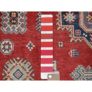 6'x9' Prismatic Red, Afghan Special Kazak With Geometric Medallions Design, Vegetable Dyes, 100% Wool, Hand Knotted, Densely Woven, Oriental Rug FWR1884