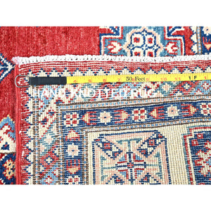 6'x9' Prismatic Red, Afghan Special Kazak With Geometric Medallions Design, Vegetable Dyes, 100% Wool, Hand Knotted, Densely Woven, Oriental Rug FWR1884