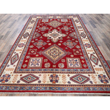Load image into Gallery viewer, 6&#39;x8&#39;10&quot; Crimson Red, Afghan Special Kazak With Geometric Pattern, Hand Knotted, 100% Wool, Densely Woven, Natural Dyes, Oriental Rug FWR1890
