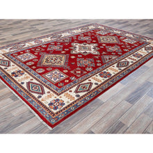 Load image into Gallery viewer, 6&#39;x8&#39;10&quot; Crimson Red, Afghan Special Kazak With Geometric Pattern, Hand Knotted, 100% Wool, Densely Woven, Natural Dyes, Oriental Rug FWR1890