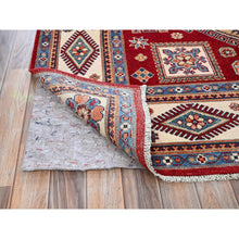 Load image into Gallery viewer, 6&#39;x8&#39;10&quot; Crimson Red, Afghan Special Kazak With Geometric Pattern, Hand Knotted, 100% Wool, Densely Woven, Natural Dyes, Oriental Rug FWR1890