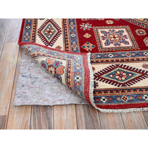 6'x8'10" Crimson Red, Afghan Special Kazak With Geometric Pattern, Hand Knotted, 100% Wool, Densely Woven, Natural Dyes, Oriental Rug FWR1890