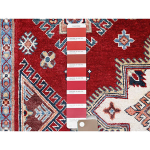 6'x8'10" Crimson Red, Afghan Special Kazak With Geometric Pattern, Hand Knotted, 100% Wool, Densely Woven, Natural Dyes, Oriental Rug FWR1890
