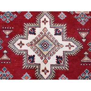 6'x8'10" Crimson Red, Afghan Special Kazak With Geometric Pattern, Hand Knotted, 100% Wool, Densely Woven, Natural Dyes, Oriental Rug FWR1890