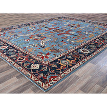 Load image into Gallery viewer, 9&#39;2&quot;x11&#39;8&quot; Maya Blue, Afghan Peshawar With Heriz All Over Design, Pure Wool, Densely Woven, Hand Knotted, Oriental Rug FWR1908