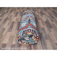 Load image into Gallery viewer, 9&#39;2&quot;x11&#39;8&quot; Maya Blue, Afghan Peshawar With Heriz All Over Design, Pure Wool, Densely Woven, Hand Knotted, Oriental Rug FWR1908