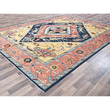 Load image into Gallery viewer, 9&#39;x11&#39;8&quot; Midnight Blue With Yellow, Afghan Peshawar With Serapi Heriz Design, Dense Weave, Vegetable Dyes, Pure Wool, Hand Knotted, Oriental Rug FWR1932