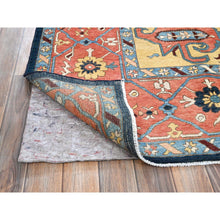 Load image into Gallery viewer, 9&#39;x11&#39;8&quot; Midnight Blue With Yellow, Afghan Peshawar With Serapi Heriz Design, Dense Weave, Vegetable Dyes, Pure Wool, Hand Knotted, Oriental Rug FWR1932