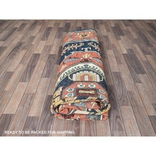 Load image into Gallery viewer, 9&#39;x11&#39;8&quot; Midnight Blue With Yellow, Afghan Peshawar With Serapi Heriz Design, Dense Weave, Vegetable Dyes, Pure Wool, Hand Knotted, Oriental Rug FWR1932