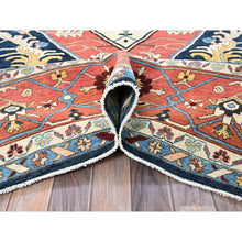 Load image into Gallery viewer, 10&#39;x13&#39;10&quot; Midnight Blue With Yellow, Afghan Peshawar With Serapi Heriz Design, Densely Woven, Vegetable Dyes, Hand Knotted, Pure Wool, Oriental Rug FWR1938