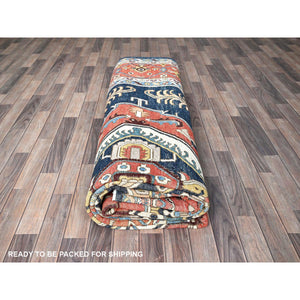 10'x13'10" Midnight Blue With Yellow, Afghan Peshawar With Serapi Heriz Design, Densely Woven, Vegetable Dyes, Hand Knotted, Pure Wool, Oriental Rug FWR1938