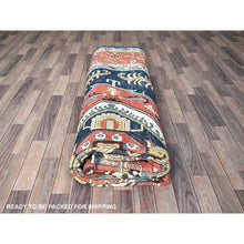 Load image into Gallery viewer, 10&#39;x13&#39;10&quot; Midnight Blue With Yellow, Afghan Peshawar With Serapi Heriz Design, Densely Woven, Vegetable Dyes, Hand Knotted, Pure Wool, Oriental Rug FWR1938