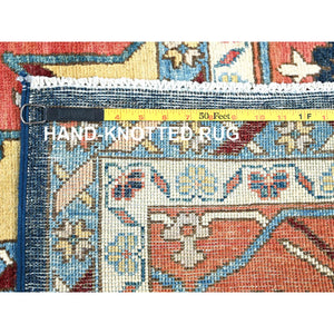 10'x13'10" Midnight Blue With Yellow, Afghan Peshawar With Serapi Heriz Design, Densely Woven, Vegetable Dyes, Hand Knotted, Pure Wool, Oriental Rug FWR1938