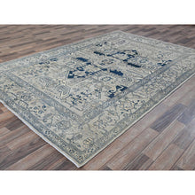 Load image into Gallery viewer, 6&#39;x9&#39; Cloud Gray, Peshawar With Serapi Heriz Medallion Design, 100% Wool, Hand Knotted, Densely Woven, Oriental Rug FWR1944