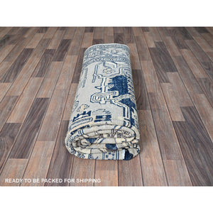 6'x9' Cloud Gray, Peshawar With Serapi Heriz Medallion Design, 100% Wool, Hand Knotted, Densely Woven, Oriental Rug FWR1944