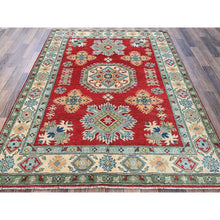 Load image into Gallery viewer, 4&#39;10&quot;x6&#39;10&quot; Crimson Red, Kazak With All Over Tribal Motifs, Hand Knotted, Natural Dyes, Denser Weave, Soft Wool, Oriental Rug FWR1950