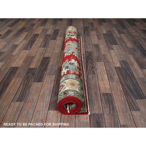 4'10"x6'10" Crimson Red, Kazak with All Over Tribal Motifs, Hand Knotted, Natural Dyes, Denser Weave, Soft Wool, Oriental Rug FWR1950