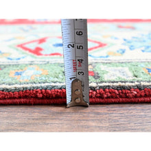Load image into Gallery viewer, 4&#39;10&quot;x6&#39;10&quot; Crimson Red, Kazak with All Over Tribal Motifs, Hand Knotted, Natural Dyes, Denser Weave, Soft Wool, Oriental Rug FWR1950