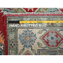 Load image into Gallery viewer, 4&#39;10&quot;x6&#39;10&quot; Shades of Blue with Gold, Modern Mosaic Design, Persian Knot, Denser Weave, Hand Knotted, Wool and Silk, Oriental Rug FWR61764