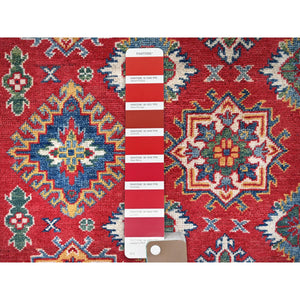 4'10"x6'6" Prismatic Red, Kazak with Geometric Pattern, Natural Dyes, Hand Knotted, Denser Weave, Soft Wool, Oriental Rug FWR1956