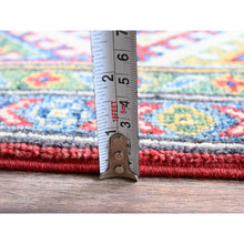 Load image into Gallery viewer, 4&#39;10&quot;x6&#39;6&quot; Prismatic Red, Kazak with Geometric Pattern, Natural Dyes, Hand Knotted, Denser Weave, Soft Wool, Oriental Rug FWR1956