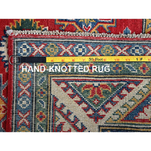 4'10"x6'7" Deep and Saturated Red Hand Knotted With Tribal Design, Soft and Shiny Wool Afghan Khamyab Oriental Rug FWR436662