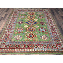 Load image into Gallery viewer, 5&#39;4&quot;x6&#39;8&quot; Kelly Green, Kazak with Geometric Medallions Design, Hand Knotted, Natural Dyes, Denser Weave, 100% Wool, Oriental Rug FWR1962