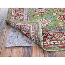 Load image into Gallery viewer, 5&#39;4&quot;x6&#39;8&quot; Kelly Green, Kazak with Geometric Medallions Design, Hand Knotted, Natural Dyes, Denser Weave, 100% Wool, Oriental Rug FWR1962