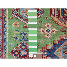 Load image into Gallery viewer, 5&#39;4&quot;x6&#39;8&quot; Kelly Green, Kazak with Geometric Medallions Design, Hand Knotted, Natural Dyes, Denser Weave, 100% Wool, Oriental Rug FWR1962