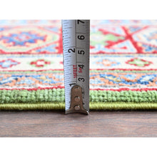 Load image into Gallery viewer, 5&#39;4&quot;x6&#39;8&quot; Kelly Green, Kazak with Geometric Medallions Design, Hand Knotted, Natural Dyes, Denser Weave, 100% Wool, Oriental Rug FWR1962
