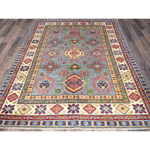 5'1"x6'9" Medium Gray, Kazak with All Over Tribal Motifs, Hand Knotted, Natural Dyes, Denser Weave, Soft Wool, Oriental Rug FWR1968