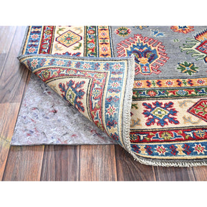 5'1"x6'9" Medium Gray, Kazak with All Over Tribal Motifs, Hand Knotted, Natural Dyes, Denser Weave, Soft Wool, Oriental Rug FWR1968