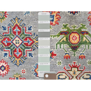 5'1"x6'9" Medium Gray, Kazak with All Over Tribal Motifs, Hand Knotted, Natural Dyes, Denser Weave, Soft Wool, Oriental Rug FWR1968