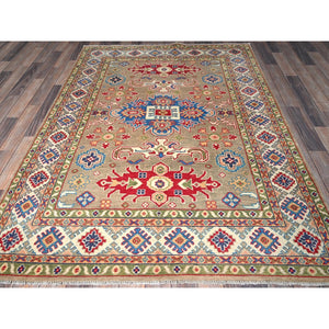 5'x6'9" Tawny Brown, Kazak With Tribal Medallion Design, Natural Dyes, Denser Weave, Hand Knotted, 100% Wool, Oriental Rug FWR1974