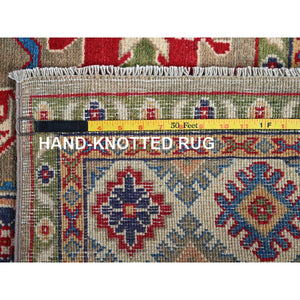 5'x6'9" Thulian Pink, Hand Knotted Caucasian Design, Colorful And Vibrant Fusion Kazak, Pure Wool, Oriental Rug FWR536028