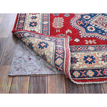 Load image into Gallery viewer, 4&#39;10&quot;x7&#39; Scarlet Red, Kazak With Geometric Medallions Design, Vegetable Dyes, Hand Knotted, Denser Weave, Pure Wool, Oriental Rug FWR1980