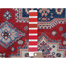 Load image into Gallery viewer, 4&#39;10&quot;x7&#39; Scarlet Red, Kazak With Geometric Medallions Design, Vegetable Dyes, Hand Knotted, Denser Weave, Pure Wool, Oriental Rug FWR1980