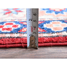 Load image into Gallery viewer, 4&#39;10&quot;x7&#39; Scarlet Red, Kazak with Geometric Medallions Design, Vegetable Dyes, Hand Knotted, Denser Weave, Pure Wool, Oriental Rug FWR1980